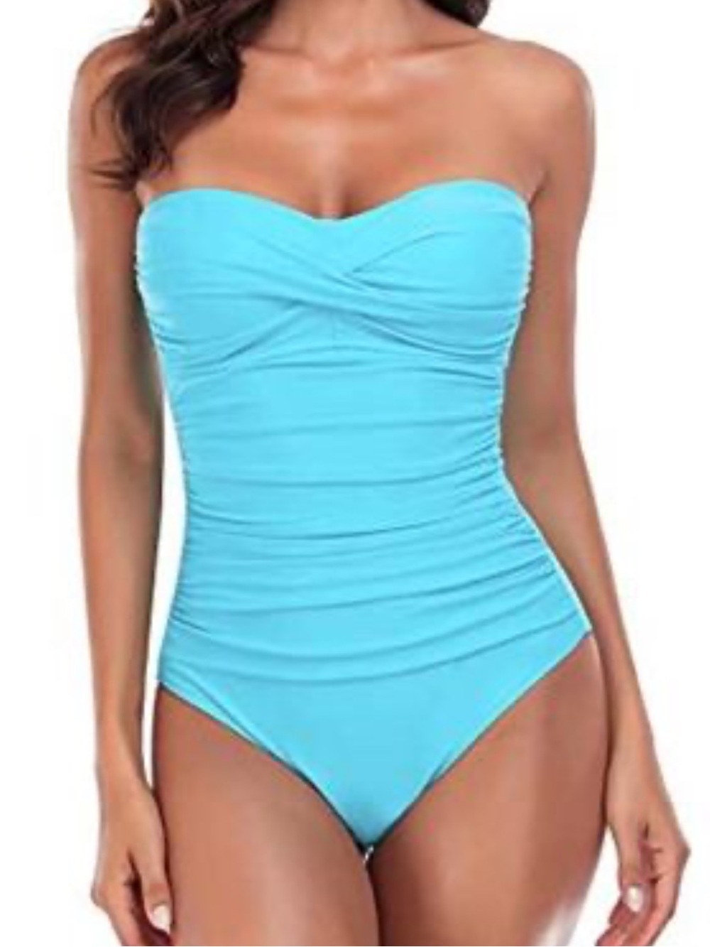 Strapless Ruched One-Piece Swimsuit - Aqua Blue